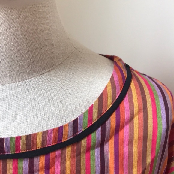 Boho Colorful Rainbow-Stripe Peplum Pom Pom Top Size M - Picture 3 of 6